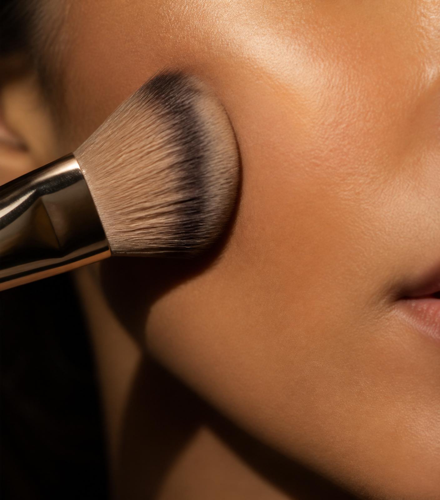 Close-up of makeup brush against skin